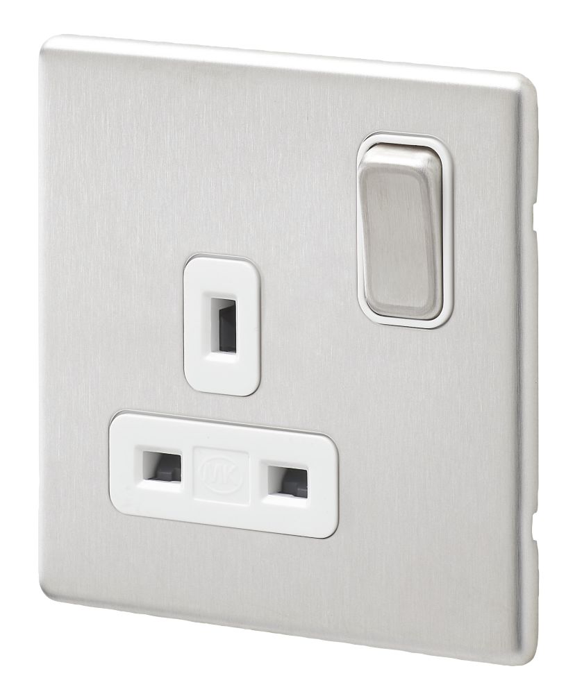 MK Aspect 13A 1-Gang DP Switched Plug Socket Brushed Stainless Steel with White Inserts Reviews