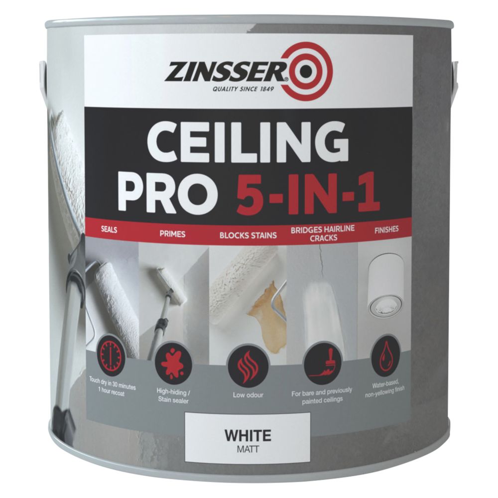 Zinsser Ceiling Pro 5 In 1 Paint White 2 5ltr Specialist Paints