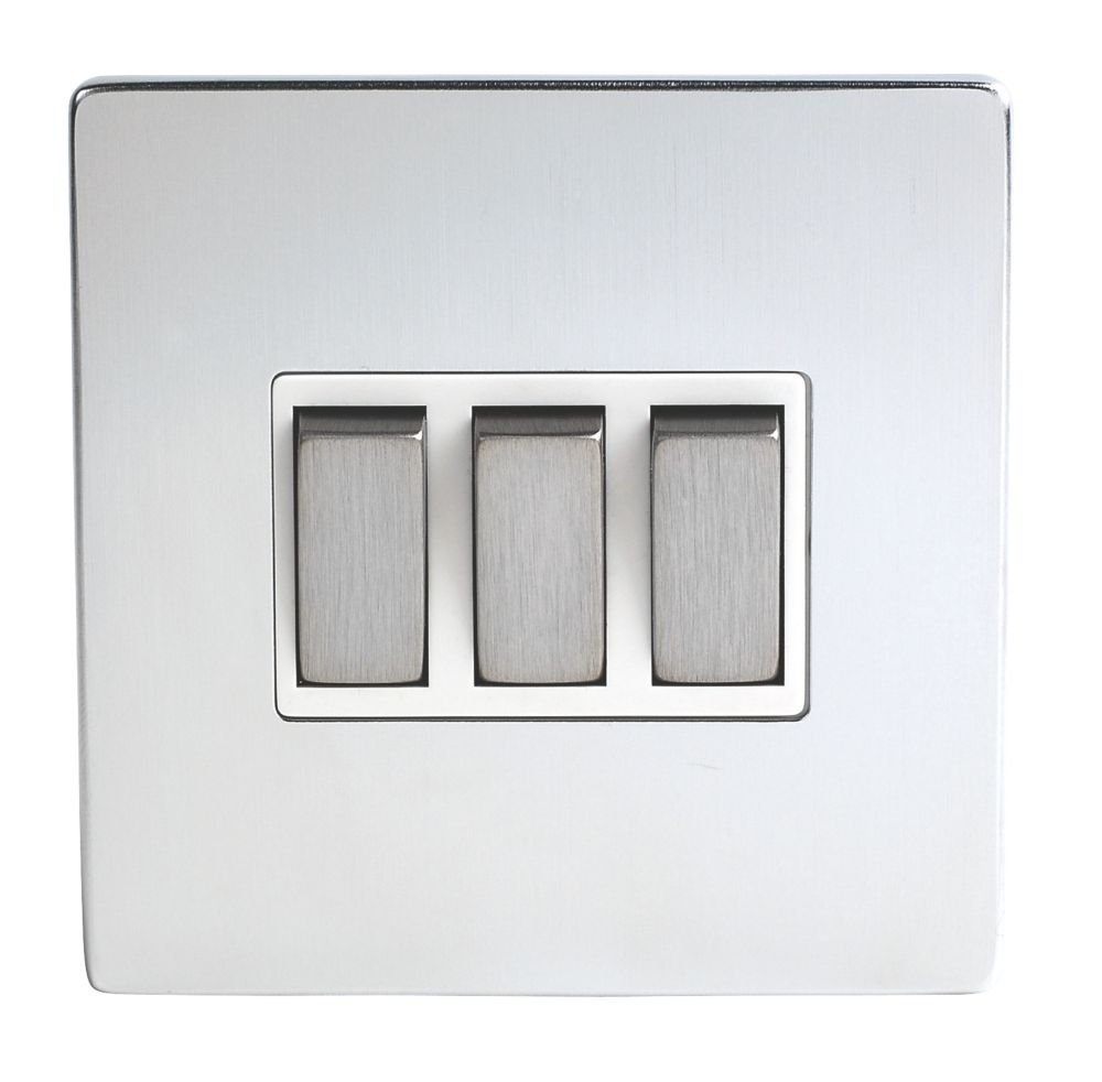 LAP 10AX 3-Gang 2-Way Light Switch Brushed Chrome with White Inserts