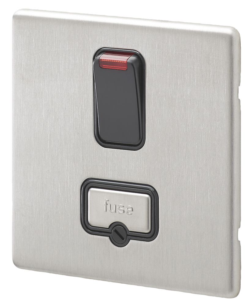 MK Aspect 13A Switched Fused Spur with Neon Brushed Stainless Steel with Black Inserts Reviews