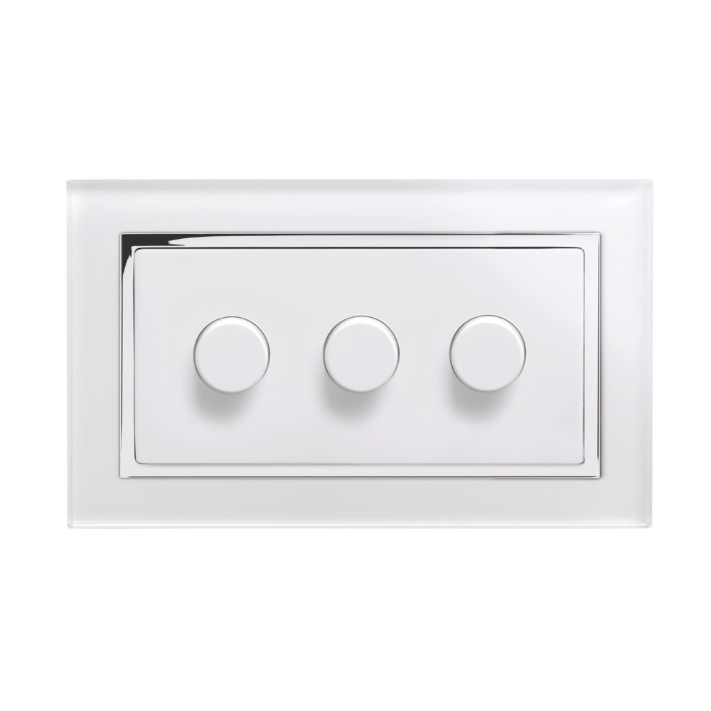 Retrotouch 3-Gang 2-Way LED Rotary LED Dimmer Switch White Glass with White Inserts