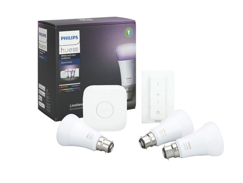 Philips Hue White and Colour Ambience B22 Starter Kit Colour-Changing 10W 806lm 5 Piece Set