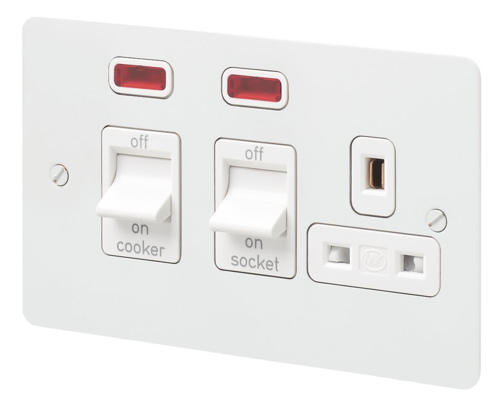 MK Edge 45A 2-Gang DP Cooker Switch & 13A DP Switched Socket White with Neon with White Inserts Reviews