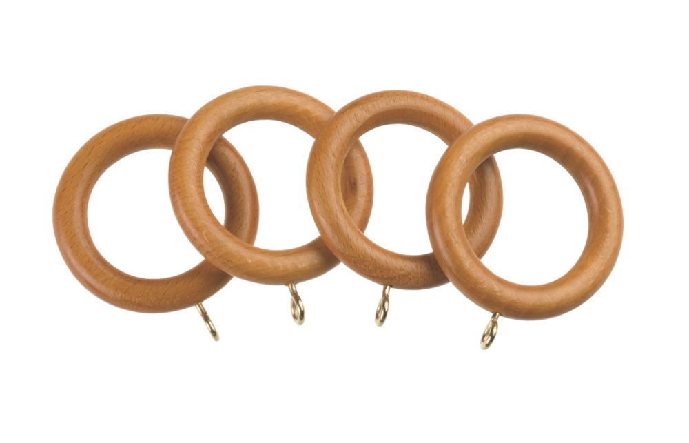 Universal Wooden 28mm Curtain Rings Antique Pine 4 Pack Curtain