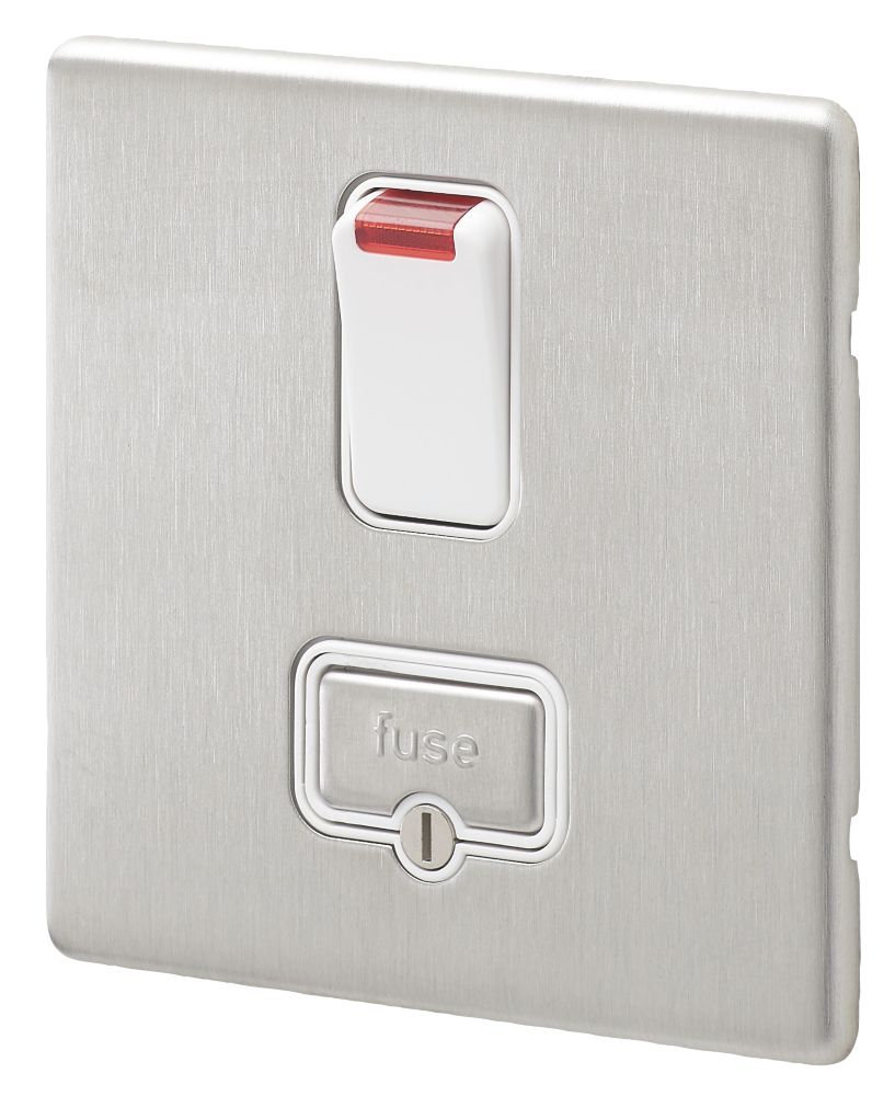 MK Aspect 13A Switched Fused Spur with Neon Brushed Stainless Steel with White Inserts Reviews