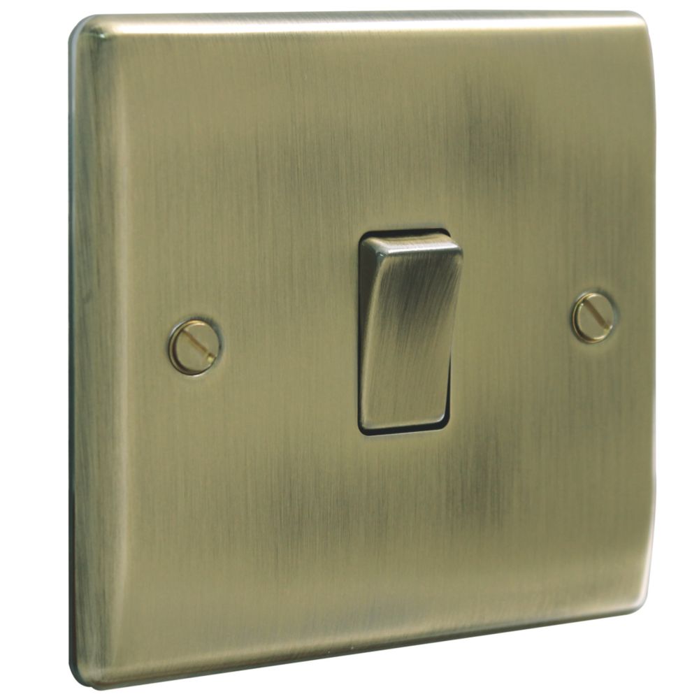 British General Nexus Metal 10AX 1-Gang Intermediate Switch Antique Brass with Colour-Matched Inserts