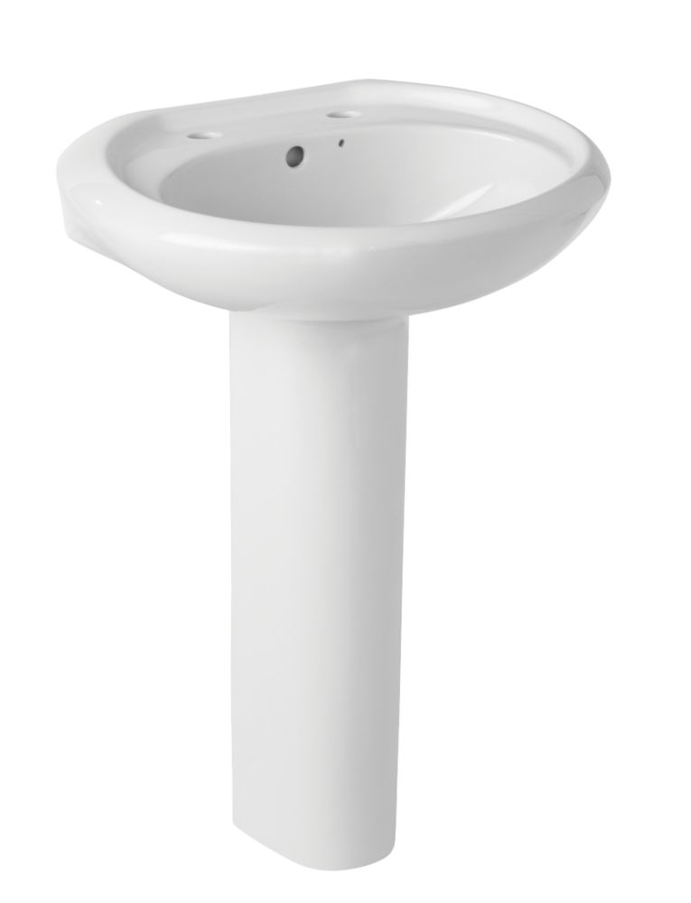 Trade Basics Basin-To-Go Full Pedestal Bathroom Basin 2 Tap Holes 570mm