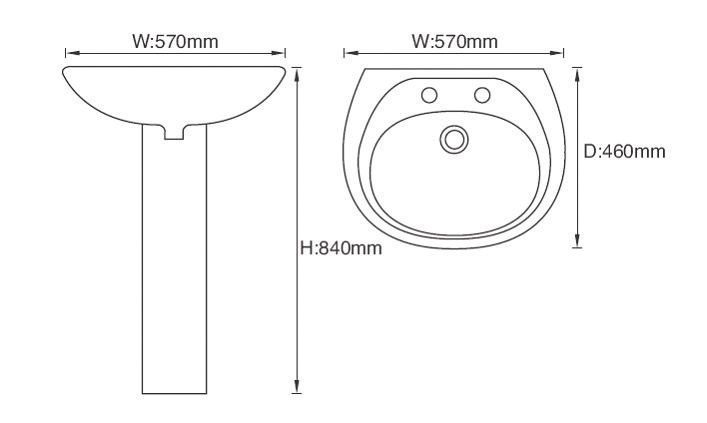 Trade Basics Basin-To-Go Full Pedestal Bathroom Basin 2 Tap Holes 570mm