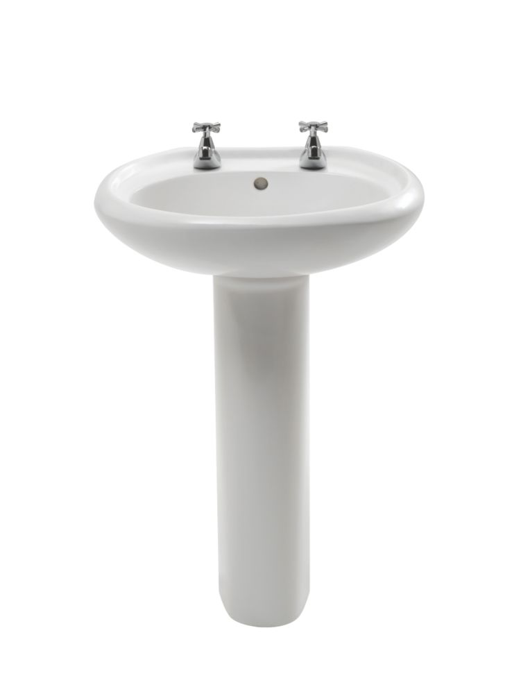 Trade Basics Basin-To-Go Full Pedestal Bathroom Basin 2 Tap Holes 570mm Reviews