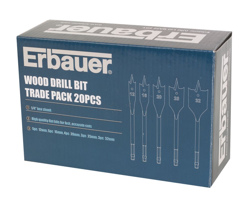 Erbauer Wood Drill Bit Trade Pack 20 Pcs