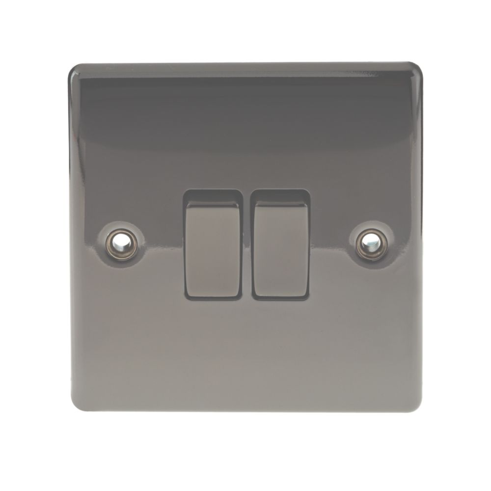 British General Nexus Metal 10AX 2-Gang 2-Way Light Switch Black Nickel with Colour-Matched Inserts