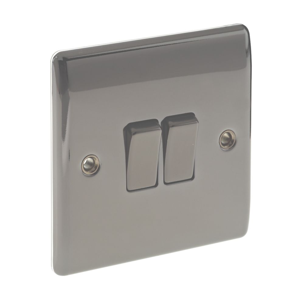 British General Nexus Metal 10AX 2-Gang 2-Way Light Switch Black Nickel with Colour-Matched Inserts