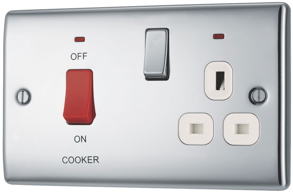 British General Nexus Metal 45A 2-Gang DP Cooker Switch Polished Chrome with LED with White Inserts Reviews