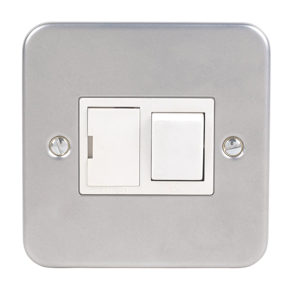 13A Switched Metal Clad Fused Spur & Flex Outlet with White Inserts