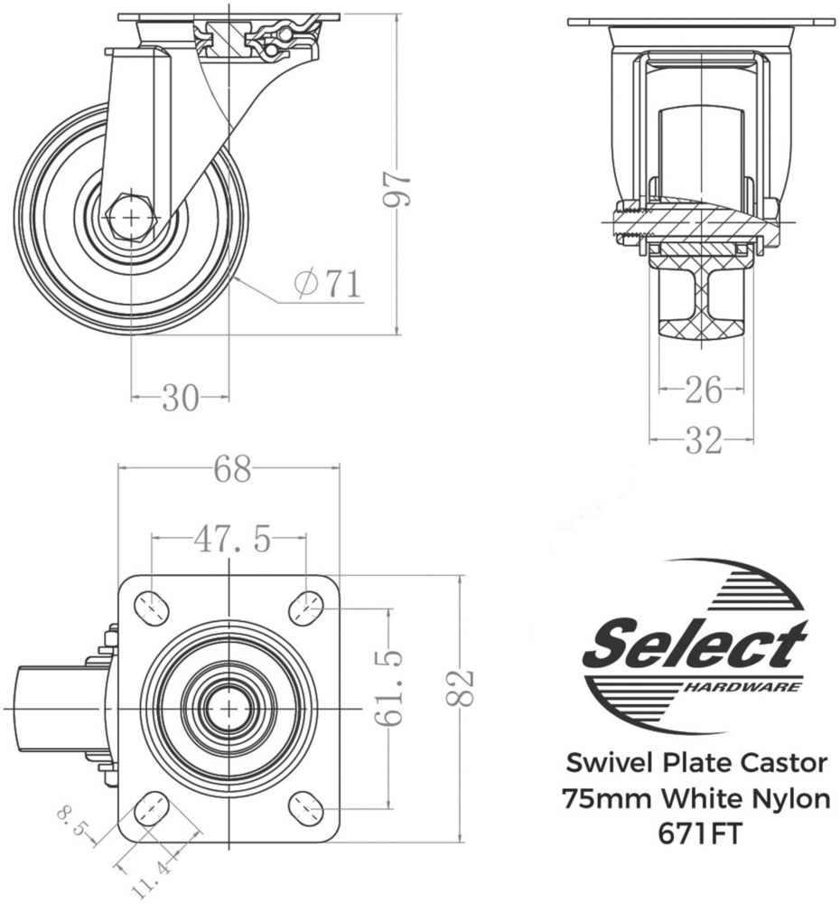 Select Nylon Castor 75mm