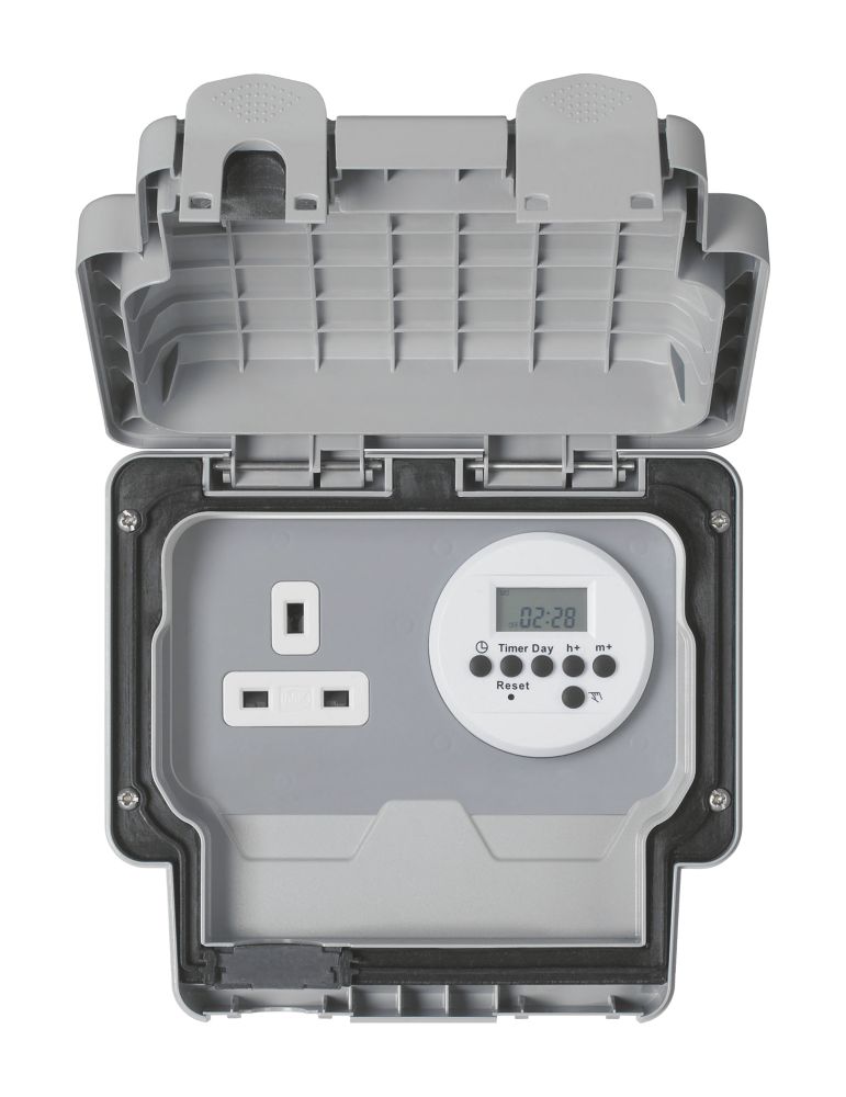 MK IP66 13A 1-Gang Weatherproof Outdoor Unswitched Digital Timer Socket