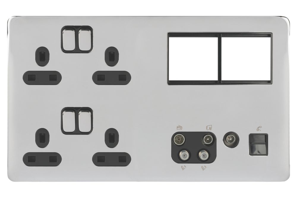 Schneider Electric Lisse Deco 13A 2-Gang Data Socket Polished Chrome with Black Inserts