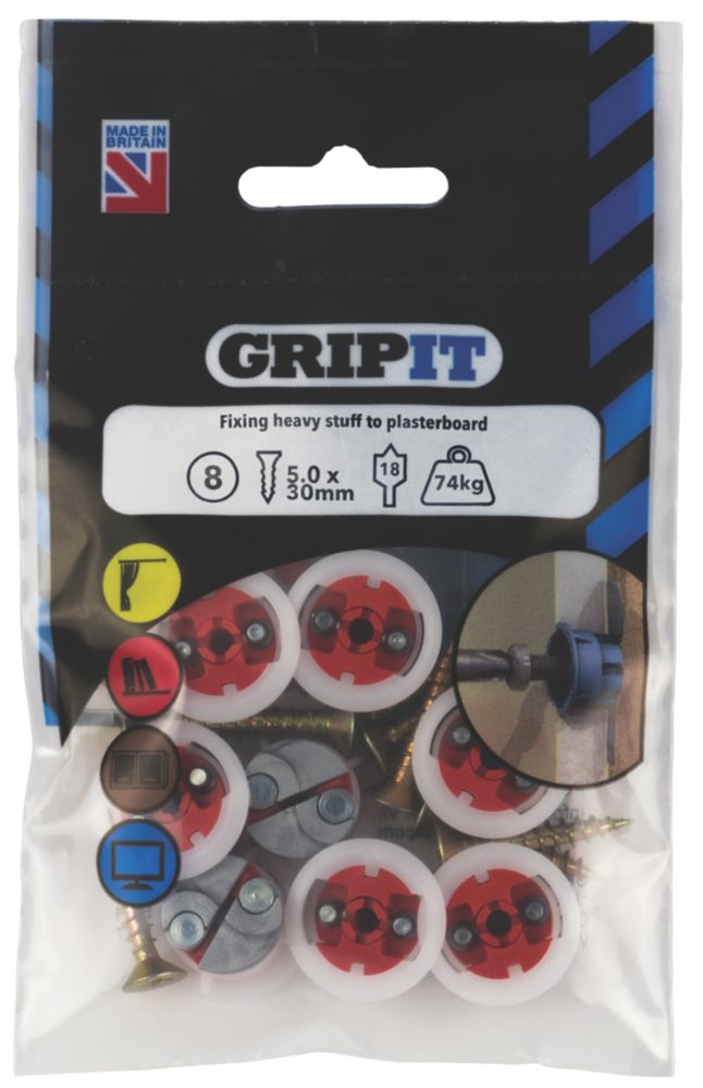 GripIt Plasterboard Fixing 18 x 14mm 8 Pack