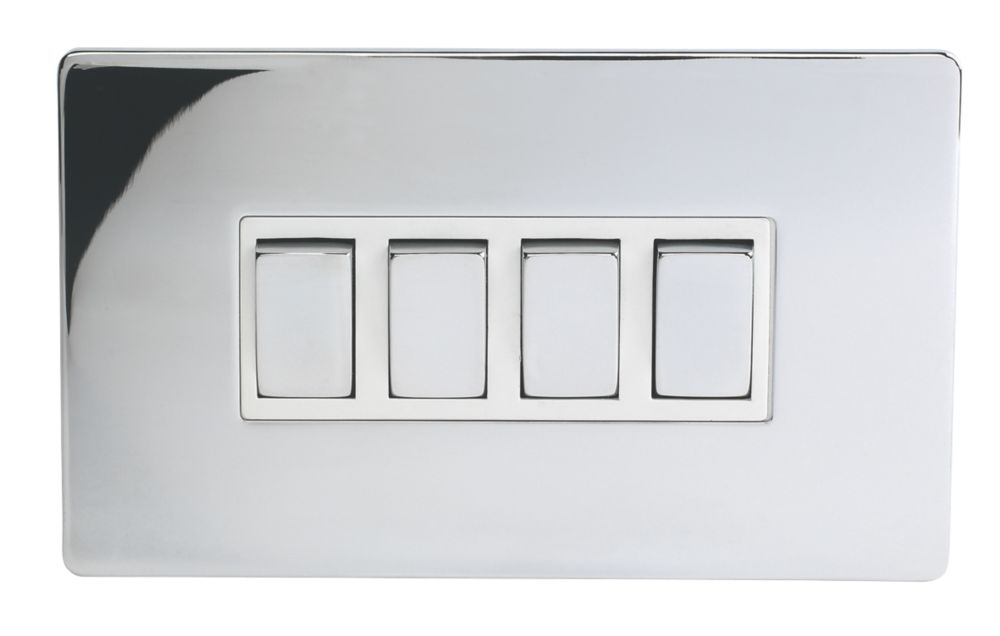 LAP 10AX 4-Gang 2-Way Light Switch Polished Chrome with White Inserts