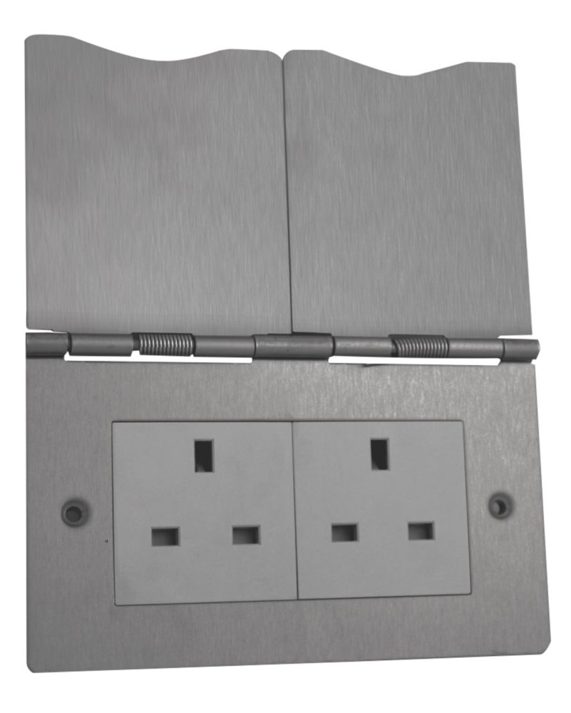 BG 2-Gang Unswitched Brushed Steel Floor Socket