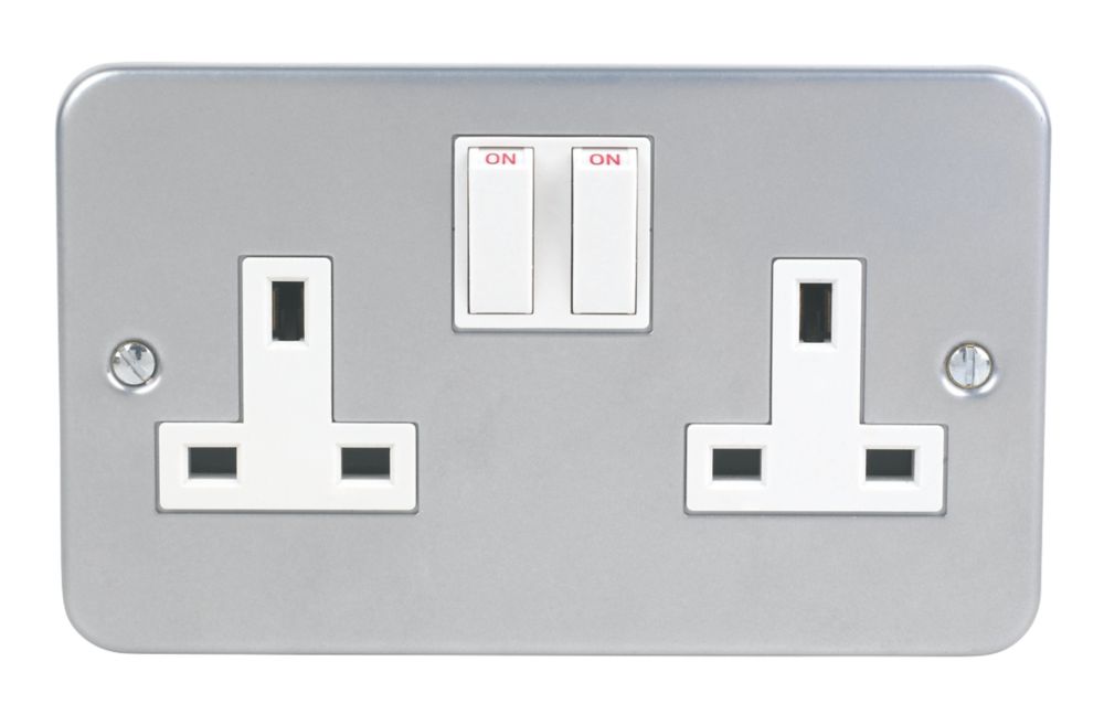 13A 2-Gang SP Switched Metal Clad Socket with White Inserts