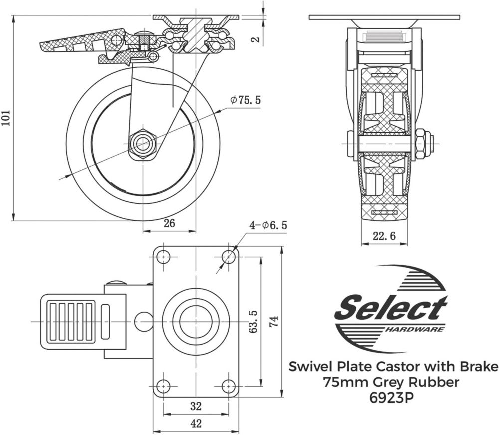 Select Heavy Duty Castor 76mm