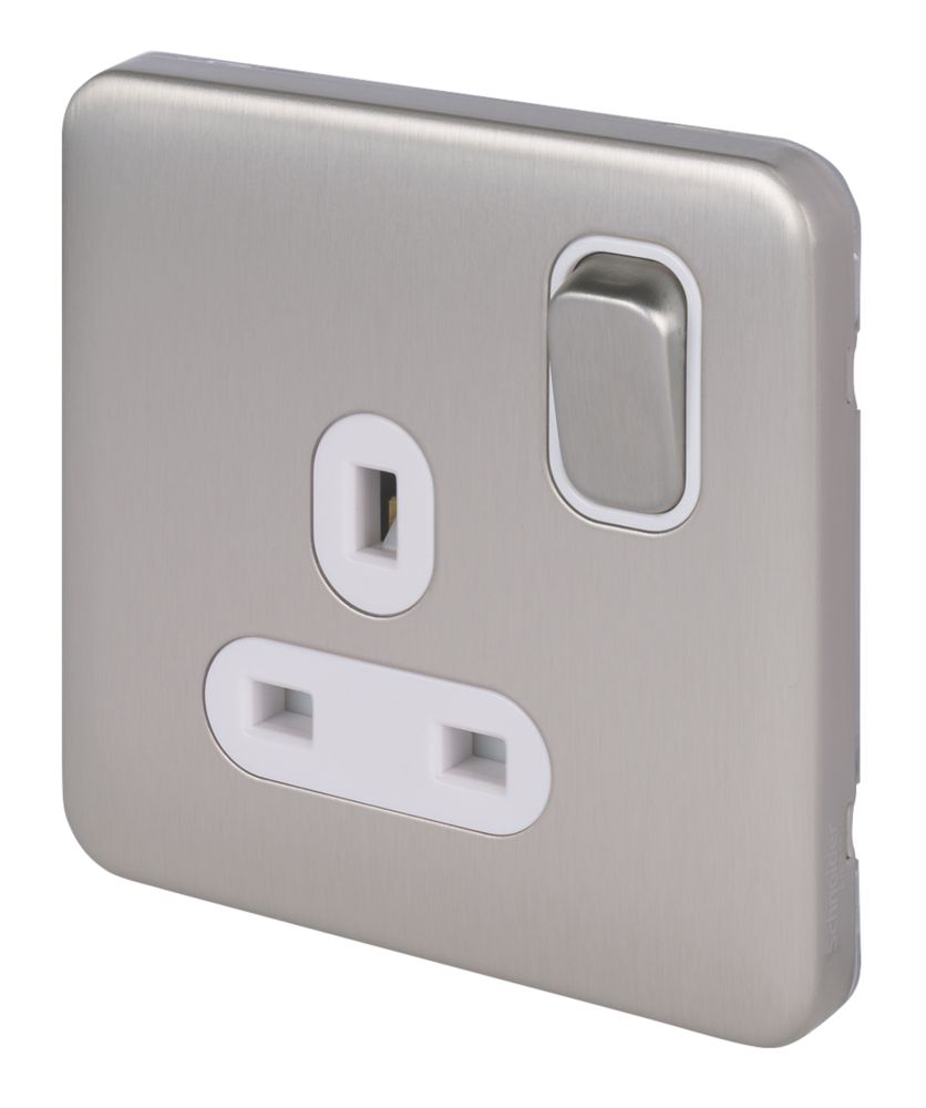 Schneider Electric Lisse Deco 13A 1-Gang DP Switched Plug Socket Brushed Stainless Steel with White Inserts Reviews