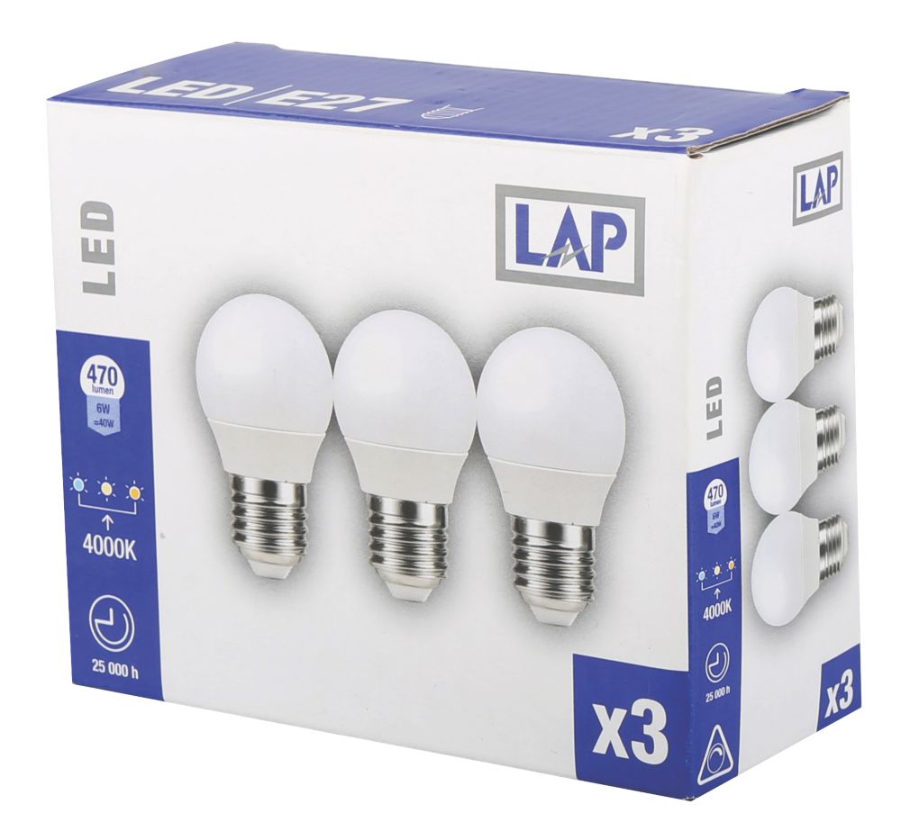 LAP ES Mini Globe LED Light Bulb 470lm 6W 3 Pack