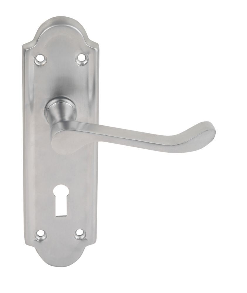 Smith Locke Sherborne Lock Door Handles Pair Satin Chrome Lock Door Handles Screwfix Com