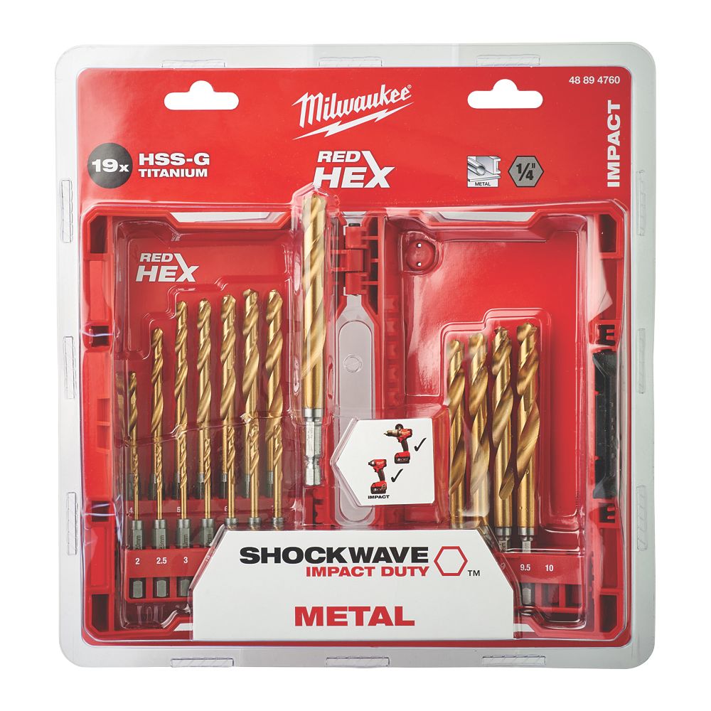 Milwaukee Hex Shank RedHex HSS Metal Drill Bit Set 19 Piece Set