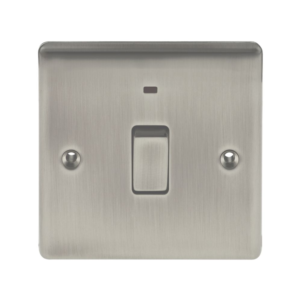 British General Nexus Metal 20A 1-Gang DP Control Switch Brushed Iridium with LED with Colour-Matched Inserts