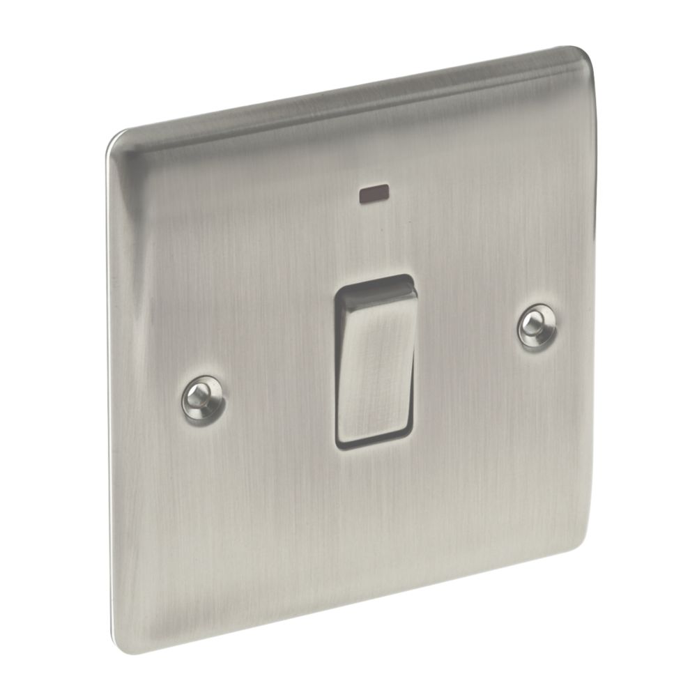 British General Nexus Metal 20A 1-Gang DP Control Switch Brushed Iridium with LED with Colour-Matched Inserts