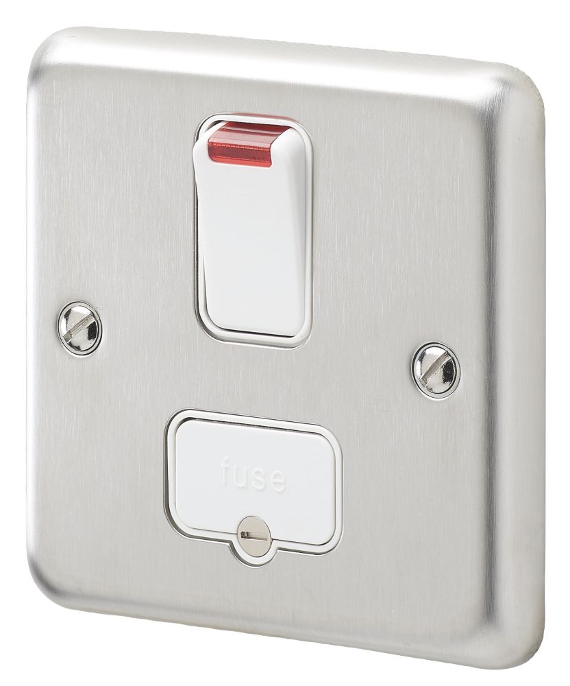 MK Albany Plus 13A Switched Fused Spur & Flex Outlet with Neon Brushed Stainless Steel with White Inserts Reviews