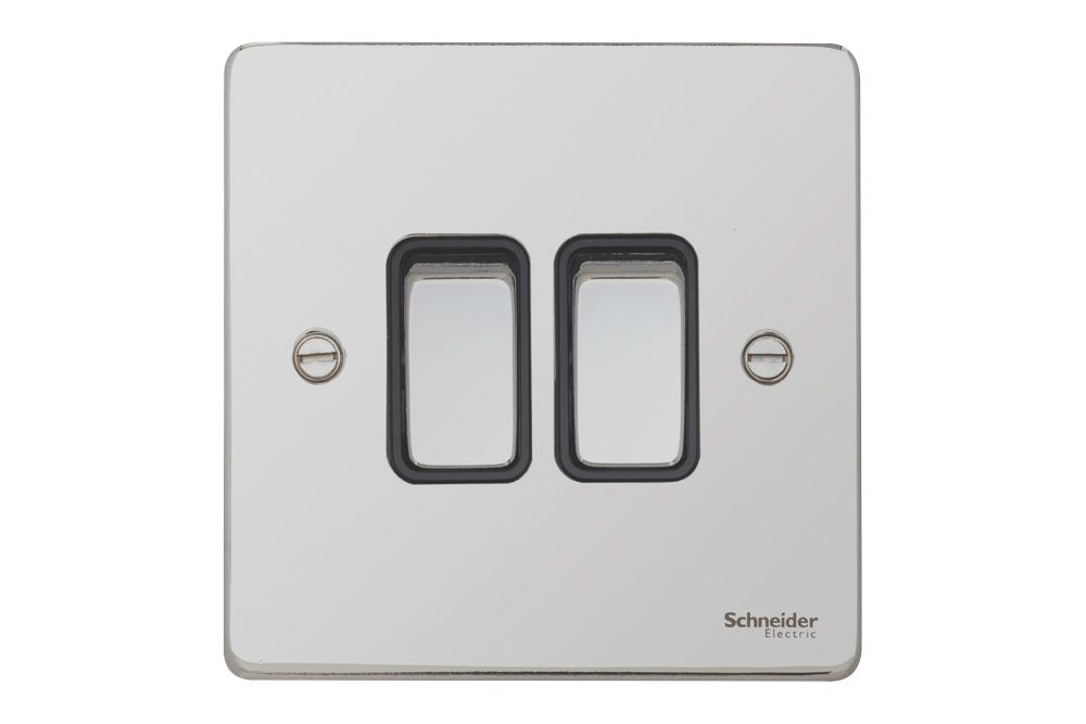 Schneider Electric Ultimate Low Profile 16AX 2-Gang 2-Way Light Switch Polished Chrome with Black Inserts