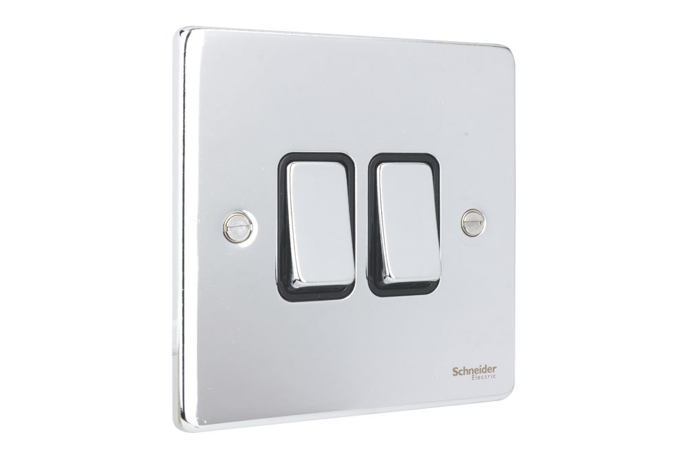 Schneider Electric Ultimate Low Profile 16AX 2-Gang 2-Way Light Switch Polished Chrome with Black Inserts