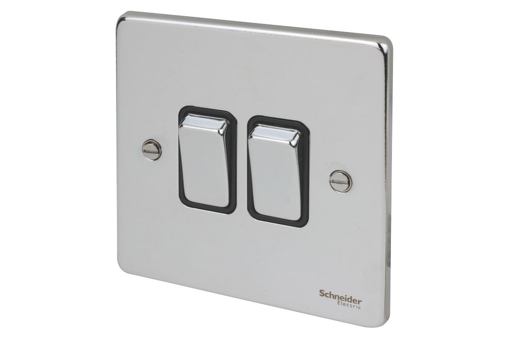 Schneider Electric Ultimate Low Profile 16AX 2-Gang 2-Way Light Switch Polished Chrome with Black Inserts Reviews