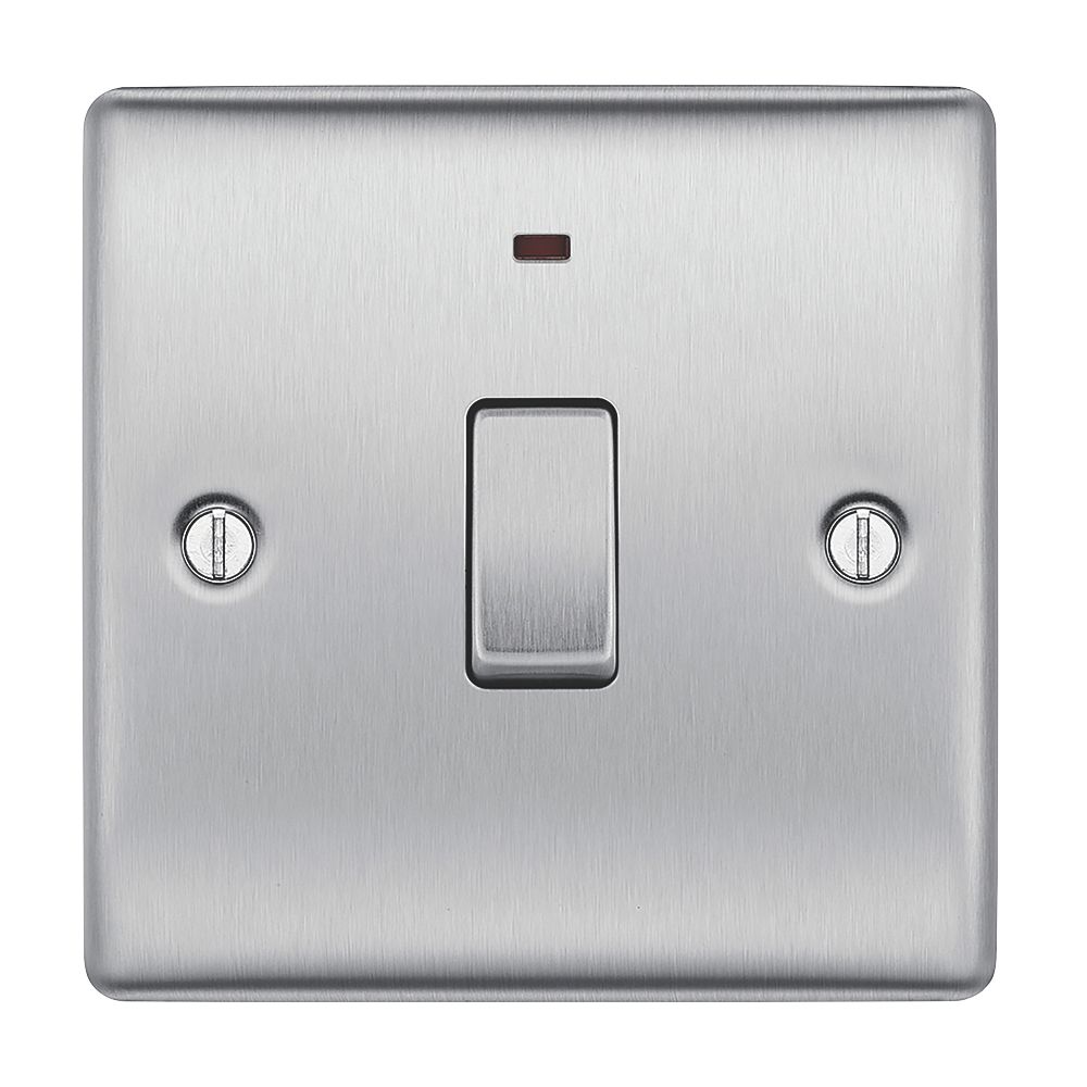 British General Nexus Metal 20A 1-Gang DP Control Switch Brushed Steel with LED with Colour-Matched Inserts