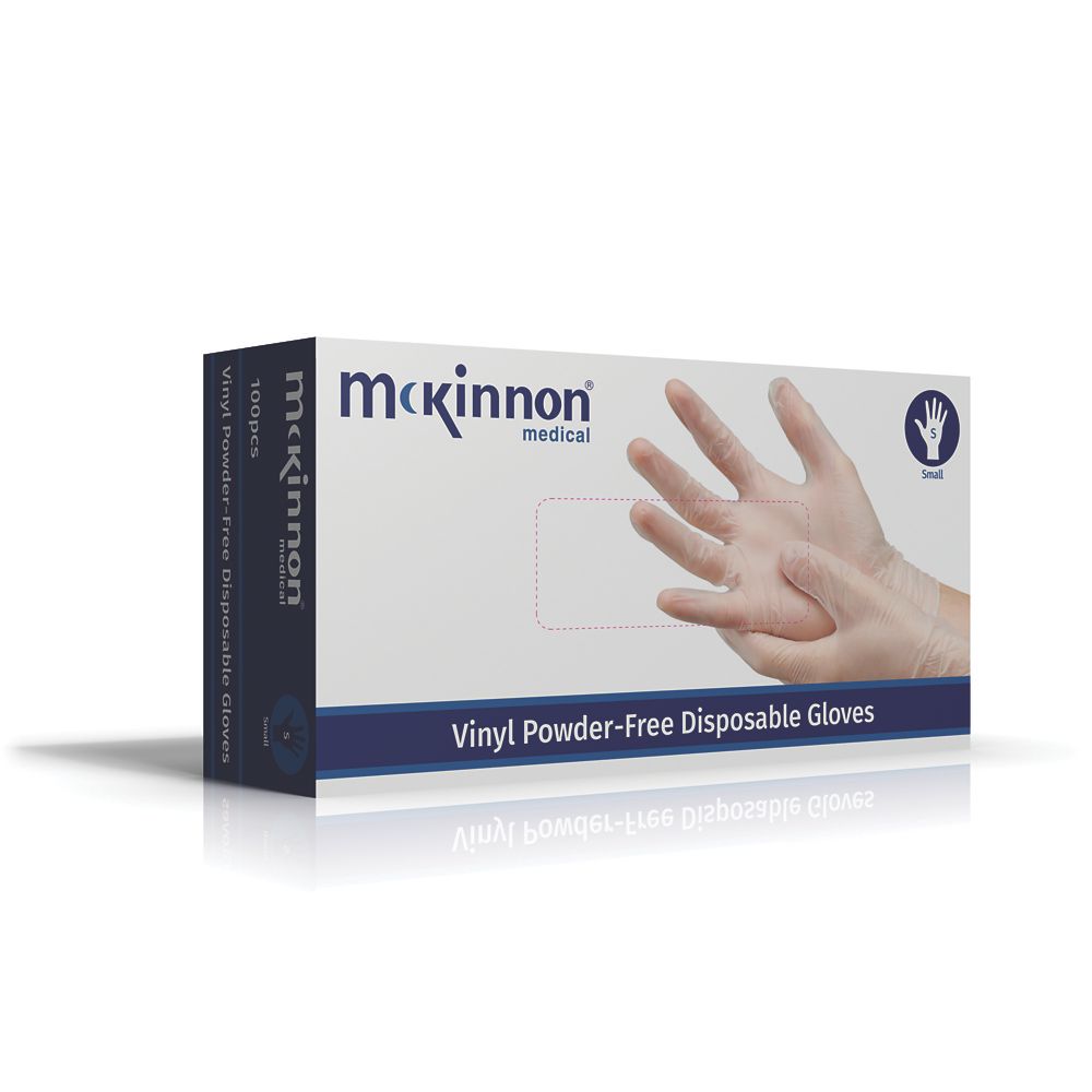 McKinnon 2602078 Vinyl Powder-Free Disposable Gloves Clear Small 100 Pack