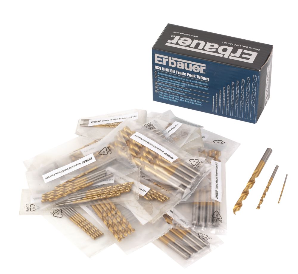 Erbauer Straight Shank HSS Drill Bit Trade Pack 150 Pieces