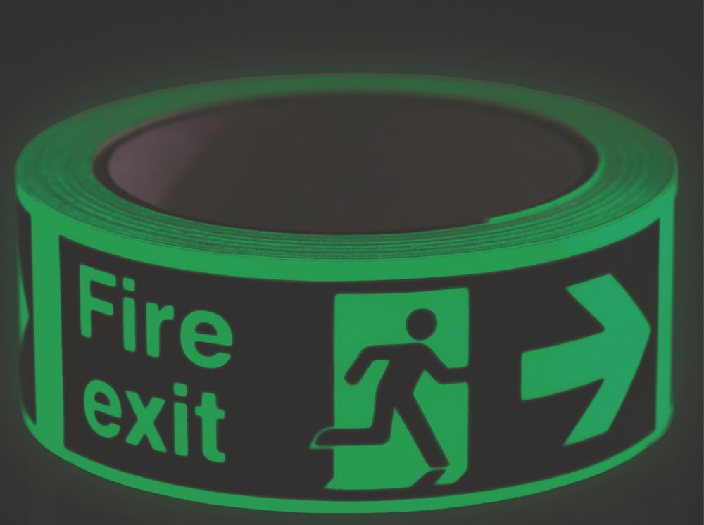 Nite-Glo Fire Exit Right Tape Green & White 10m x 40mm