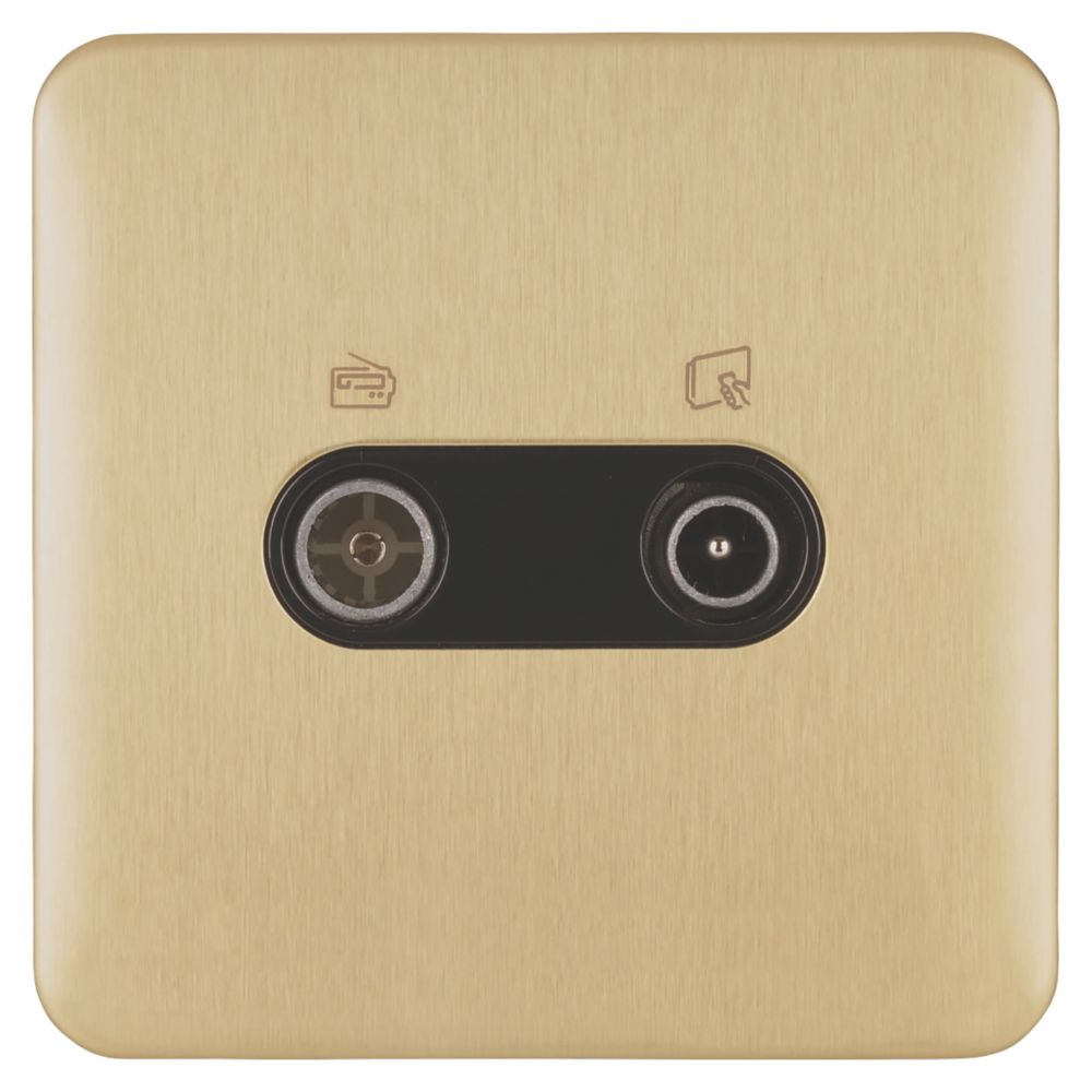 Schneider Electric Lisse Deco 1-Gang Duplex Multimedia Socket Satin Brass with Black Inserts