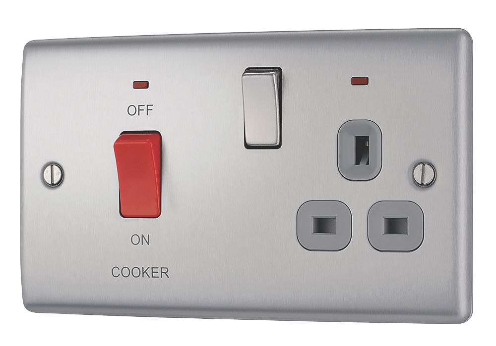 British General Nexus Metal 45A 2-Gang DP Cooker Switch & 13A DP Switched Socket Brushed Steel with LED with Colour-Matched Inserts Reviews