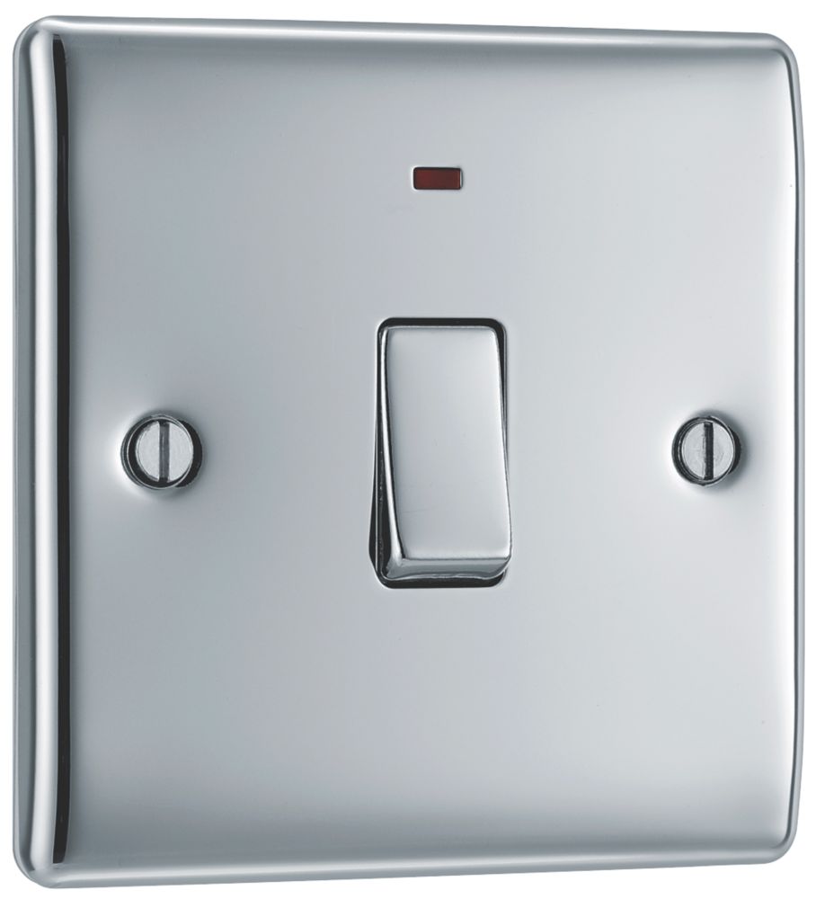 British General Nexus Metal 20A 1-Gang DP Control Switch Polished Chrome with LED