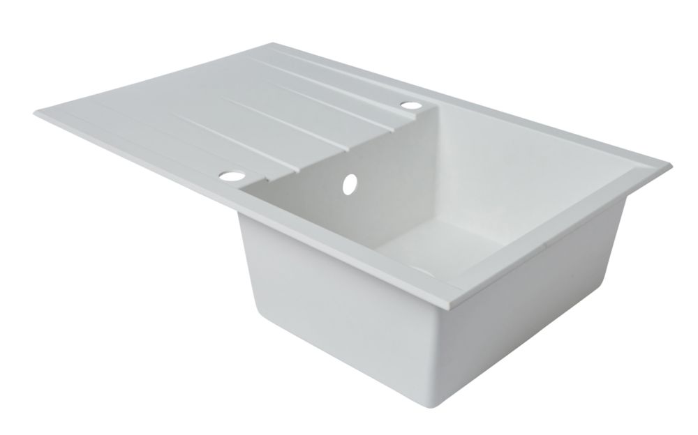 Plastic & Resin Kitchen Sink & Drainer White 1 Bowl Reversible 800 x 500mm