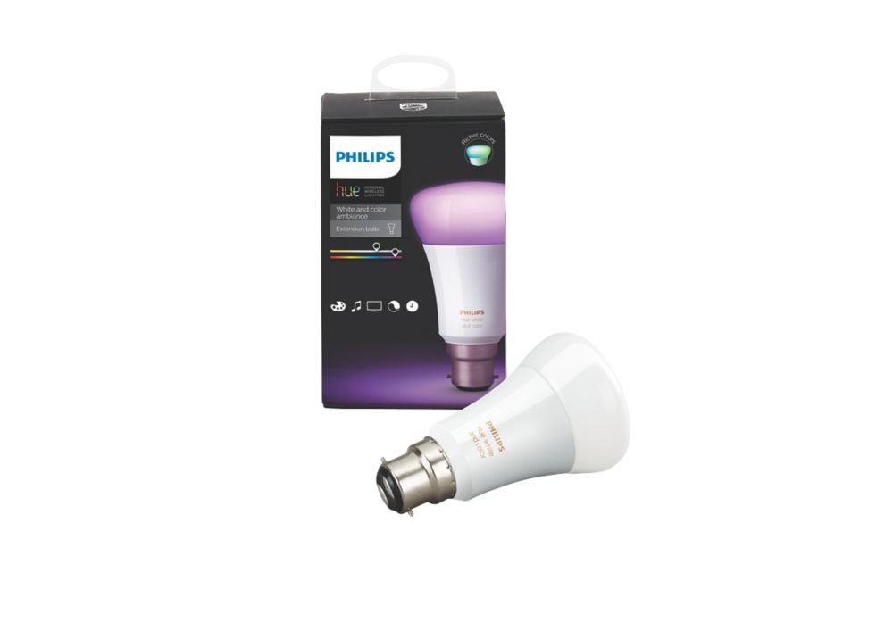 Philips Hue White & Colour Ambience LED GLS BC Smart Light Bulb Colour-Changing 10W 806Lm