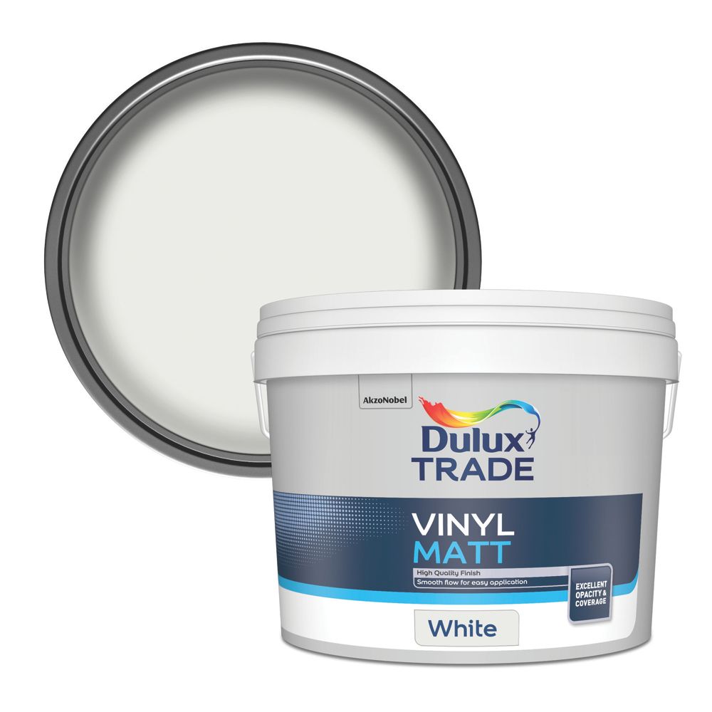 Dulux Trade Vinyl Matt Emulsion Paint White 10ltr Emulsion