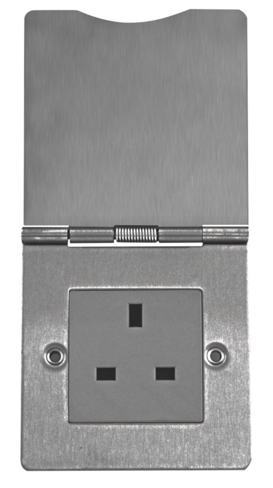 BG 1-Gang Unswitched Brushed Steel Floor Socket