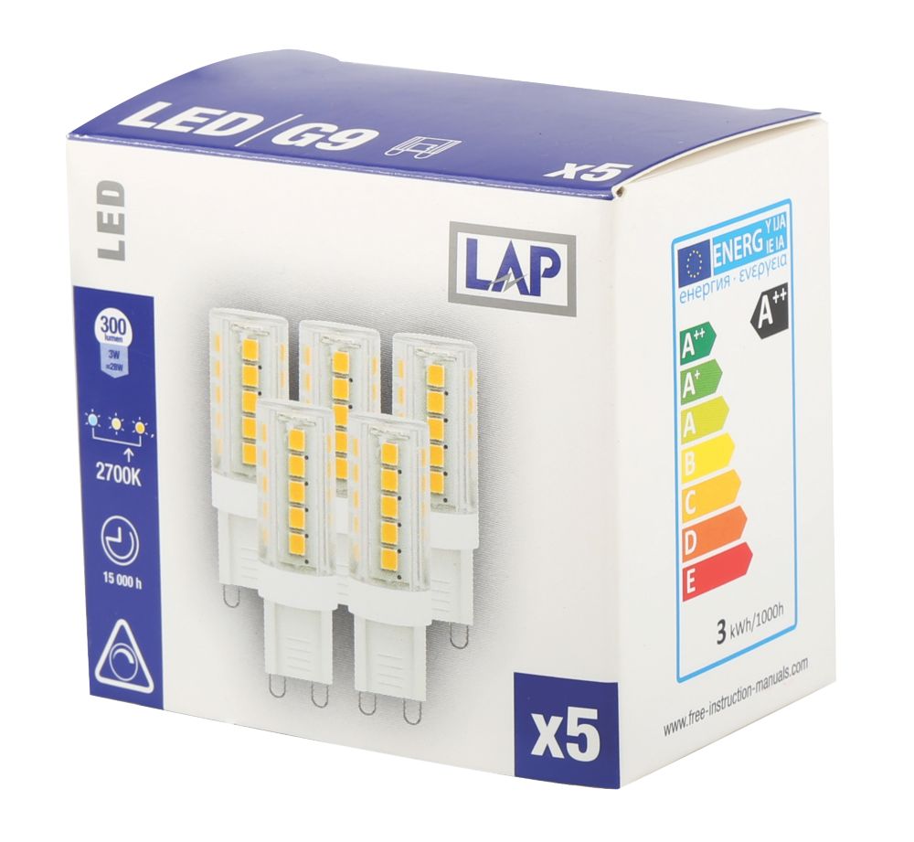 LAP G9 Capsule LED Light Bulb 300lm 3W 220-240V 5 Pack