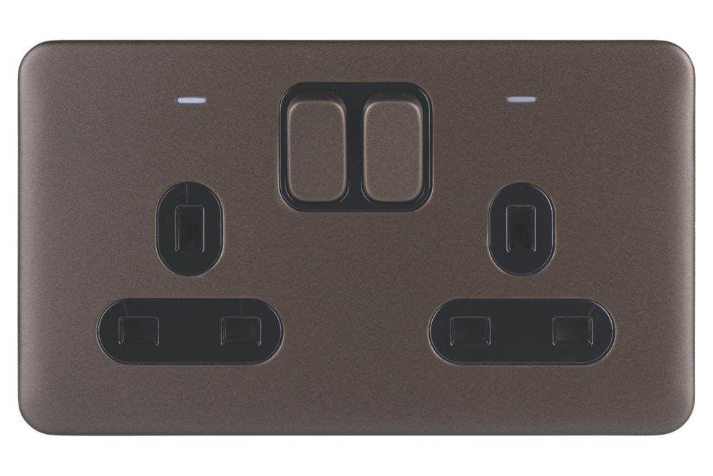 Schneider Electric Lisse Deco 13A 2-Gang DP Switched Plug Socket Mocha Bronze with Black Inserts