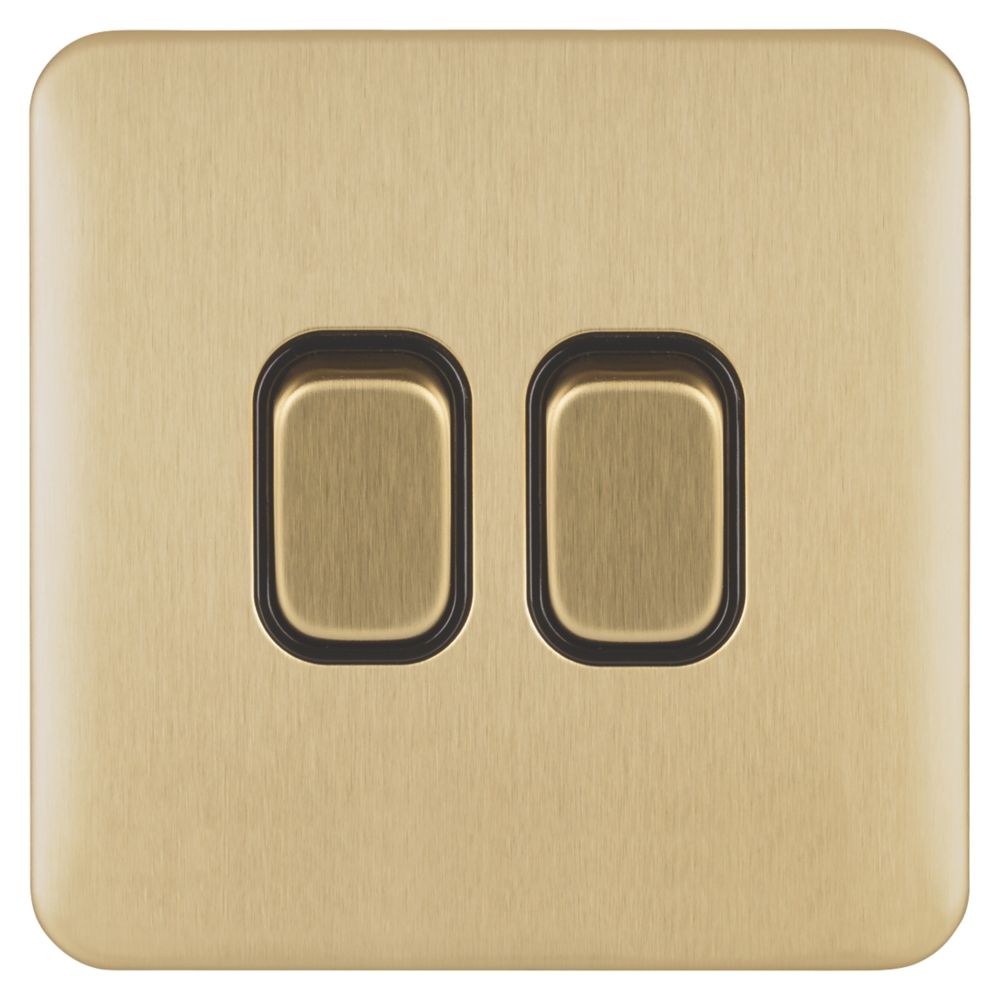 Schneider Electric Lisse Deco 10AX 2-Gang 2-Way Light Switch Satin Brass with Black Inserts